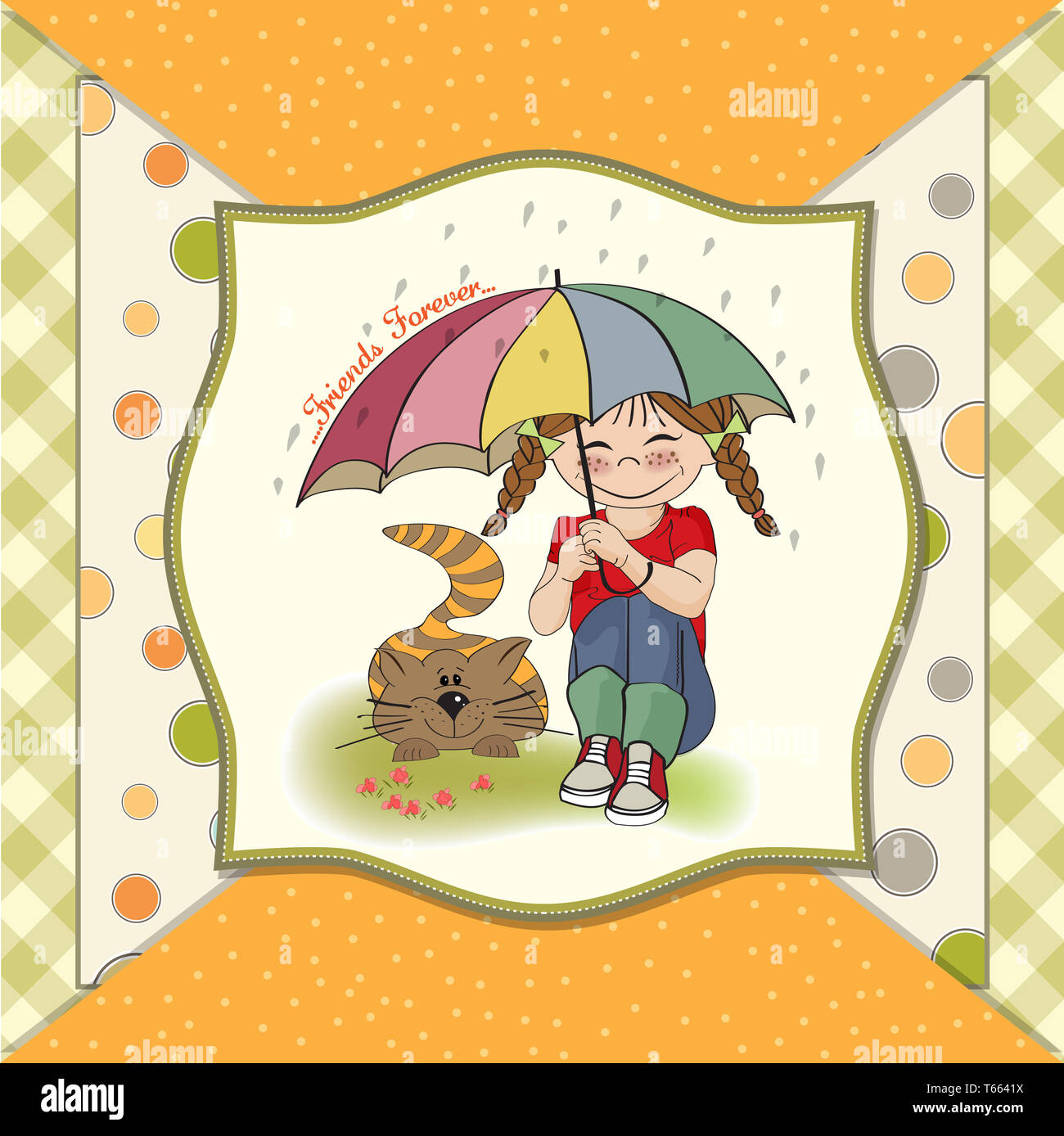 Tres Jolie Fille Et Son Chat Carte De L Amitie Photo Stock Alamy