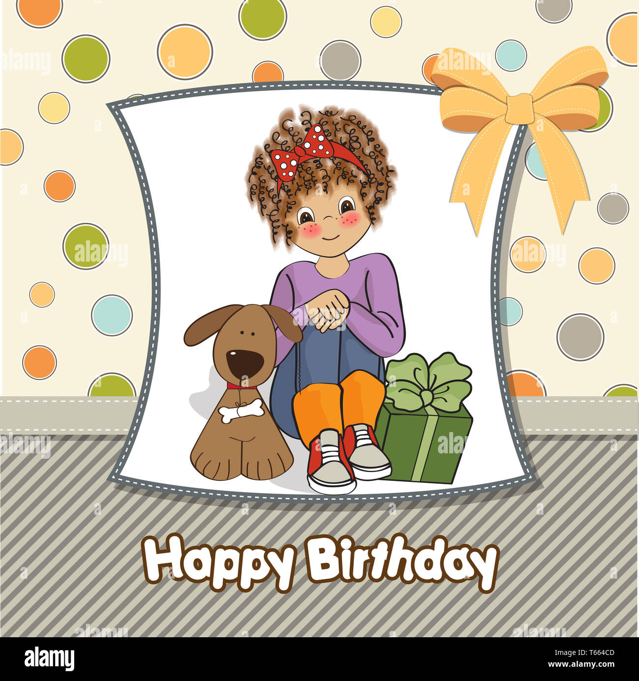 Carte De Souhaits D Anniversaire Avec La Jolie Petite Fille Photo Stock Alamy