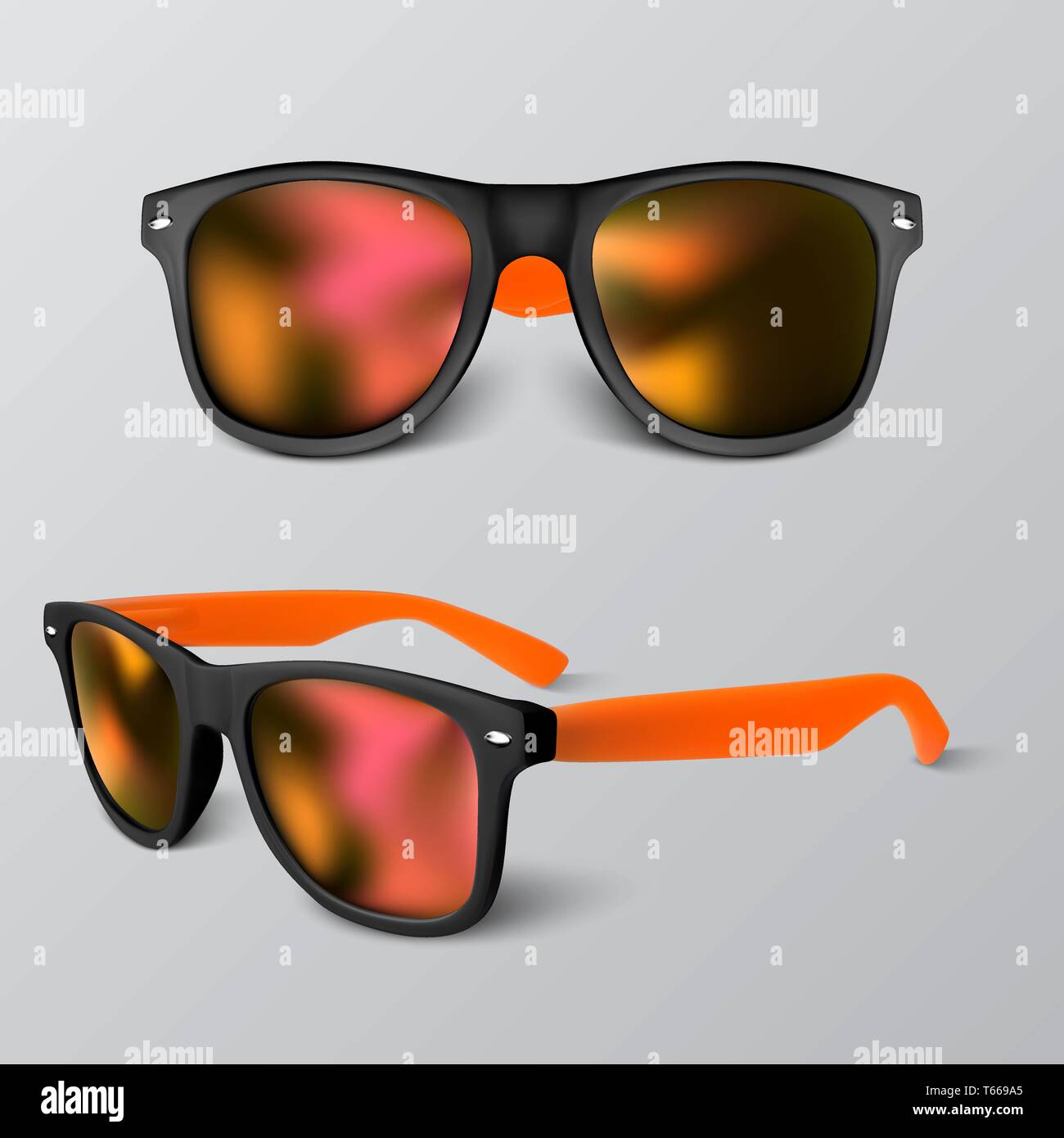 Ensemble de sunglass réaliste avec lentille rouge isolé sur fond gris. vector illustration. Illustration de Vecteur