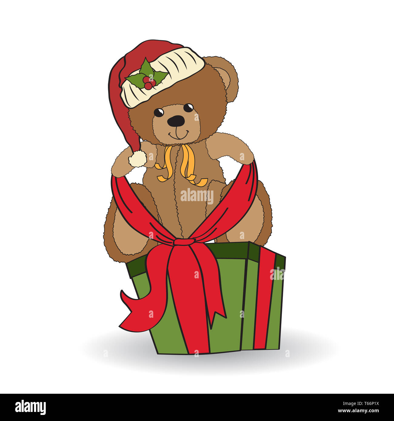 Mignon ours en peluche avec un gros cadeau de Noël fort Banque D'Images