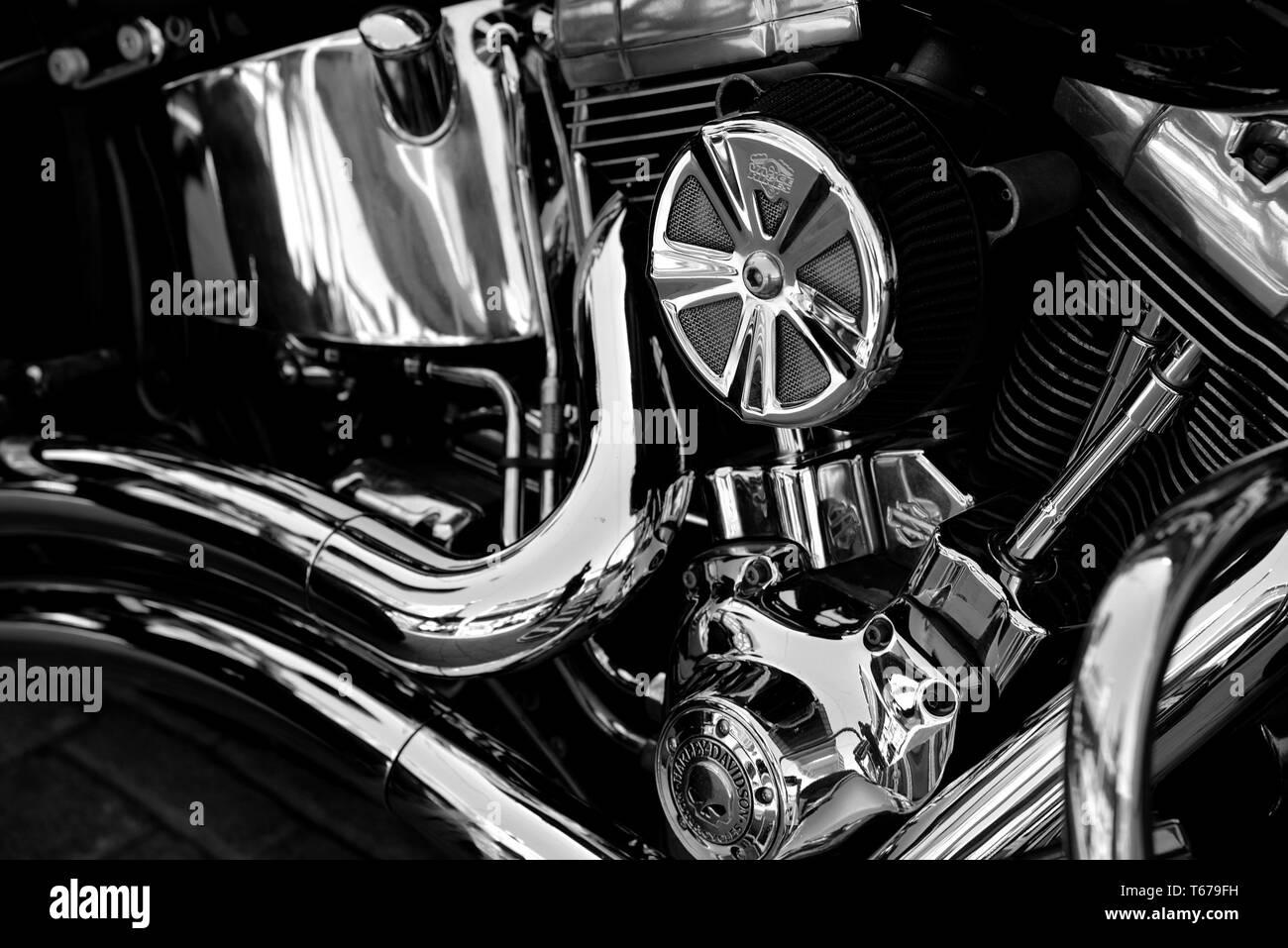 Détail du moteur d'une moto Harley Davidson. Banque D'Images