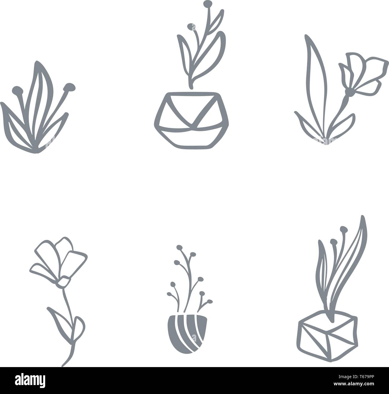 Ensemble de Logo vector floral scandinaves. L'icône de la main, cosmétiques bio fleurs mariage fleuriste, décoration Illustration de Vecteur