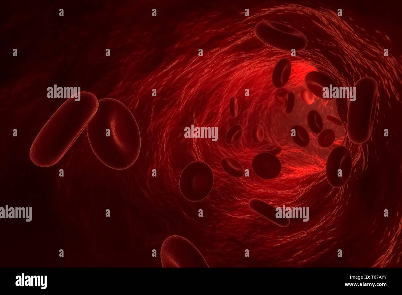 Le rendu 3d des globules rouges ou corpuscule circulant dans un vaisseau sanguin. La biologie médicale ou concept illustration. Banque D'Images