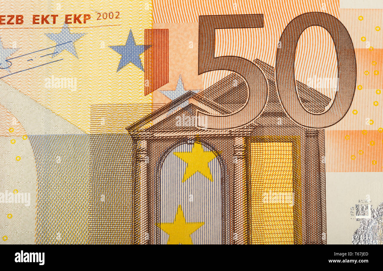 Détail de l'euro Cinquante billets argent Banque D'Images