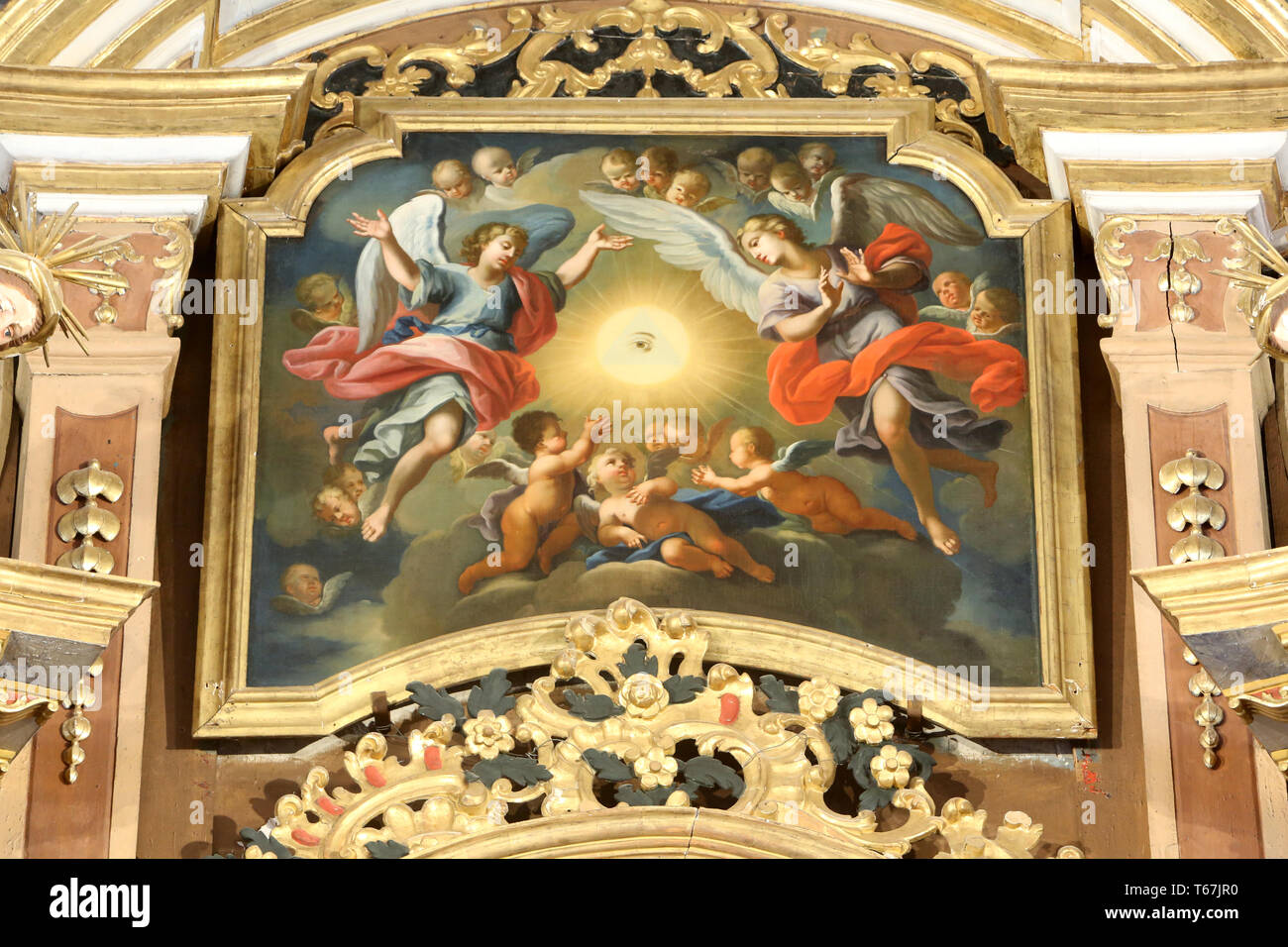 L'Oeil de la Providence. Eglise Saint-Nicolas de Véroce. Saint-Nicolas de Véroce. La France. Banque D'Images