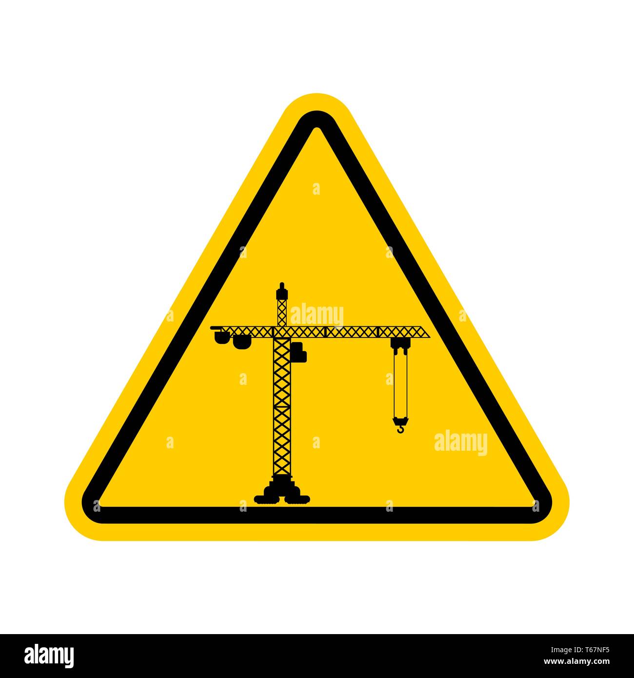 Attention site en construction. Attention le développement. Un triangle jaune road grue de levage Illustration de Vecteur