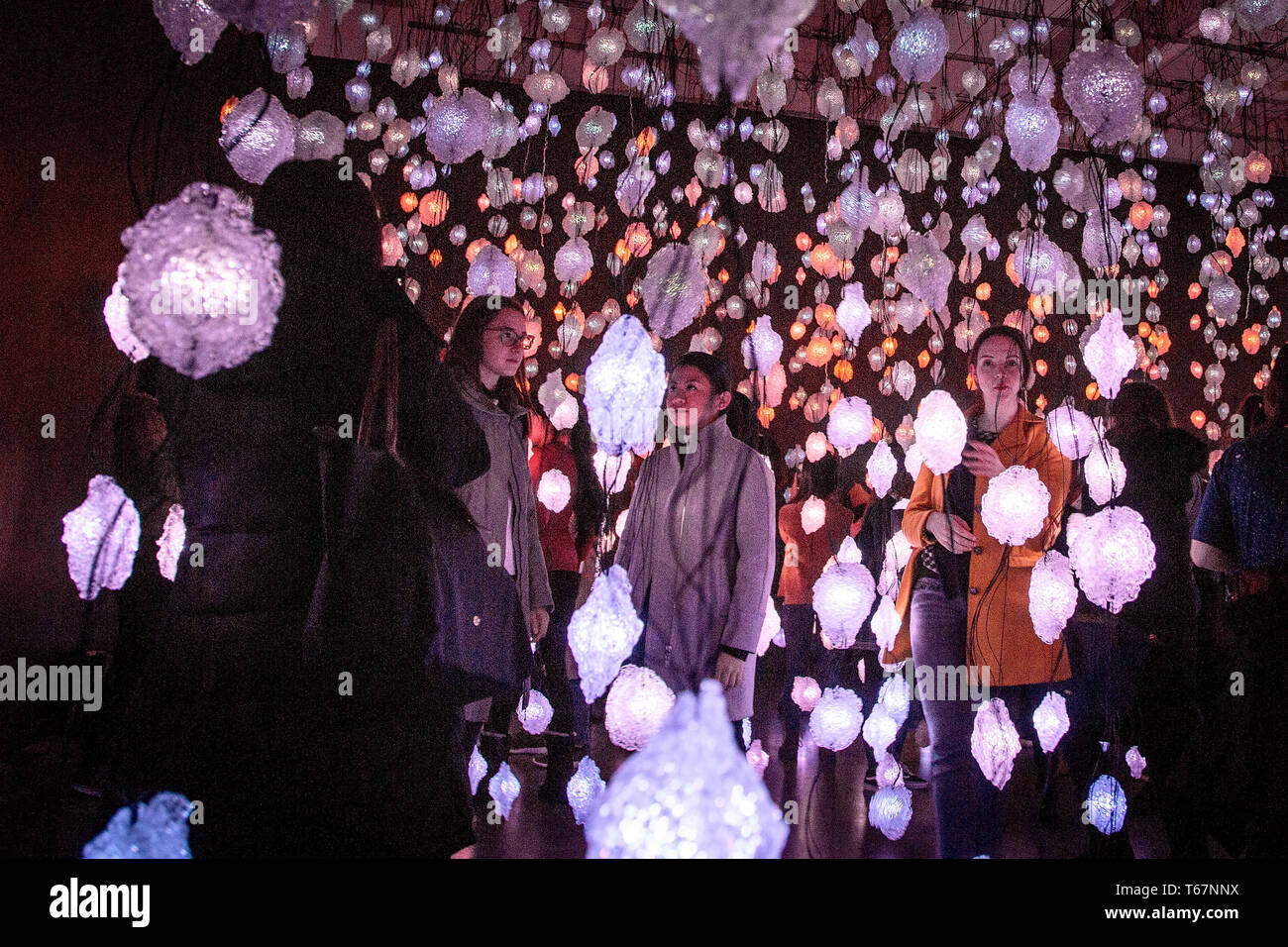 L'artiste suisse Pipilotti Rist au nouveau Musée. L'exposition @Pixel@ Forêt s'étend sur plus de trois étages. Banque D'Images