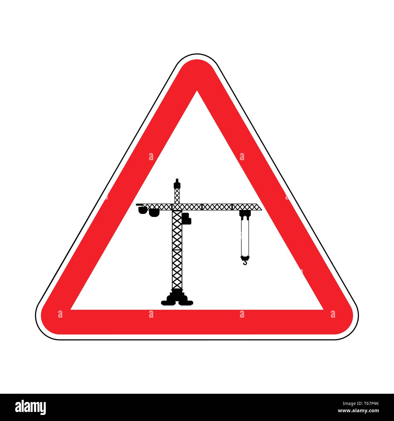 Attention site en construction. Attention le développement. Triangle rouge route grue de levage Illustration de Vecteur