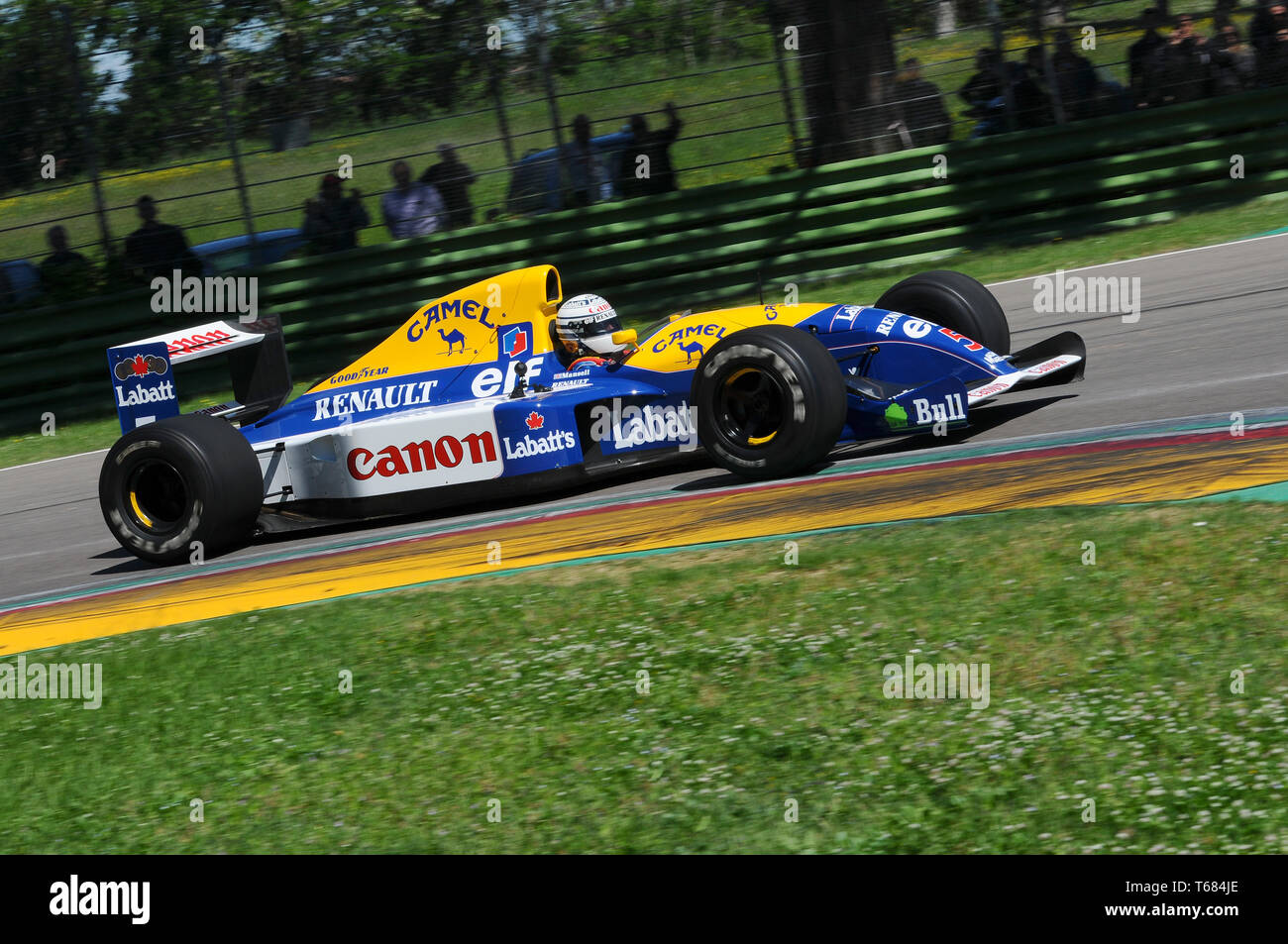 Imola, 27 avril 2019 Historique 1991 : F1 Williams FW14 ex Riccardo Patrese - Nigel Mansell conduit par Riccardo Patrese au cours de Minardi jour Historique 2019 Banque D'Images