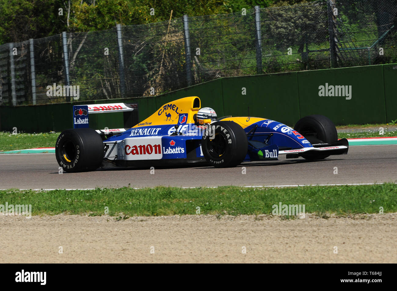 Imola, 27 avril 2019 Historique 1991 : F1 Williams FW14 ex Riccardo Patrese - Nigel Mansell conduit par Riccardo Patrese au cours de Minardi jour Historique 2019 Banque D'Images