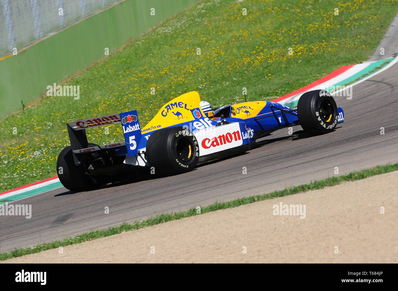 Imola, 27 avril 2019 Historique 1991 : F1 Williams FW14 ex Riccardo Patrese - Nigel Mansell conduit par Riccardo Patrese au cours de Minardi jour Historique 2019 Banque D'Images