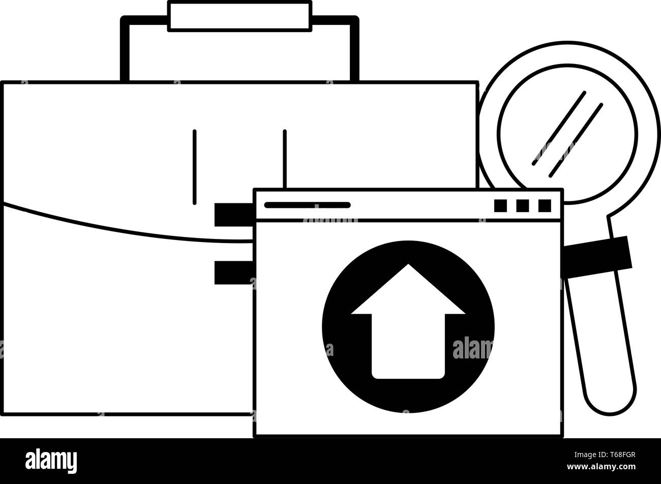 Porte-documents télécharger et loupe en noir et blanc Illustration de Vecteur