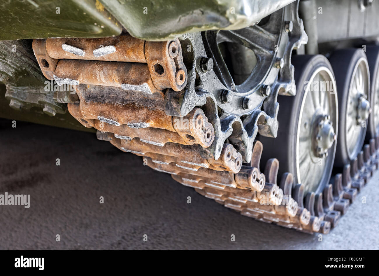 Vue rapprochée de Caterpillar de la Fédération des véhicules blindés BMP-2 Banque D'Images