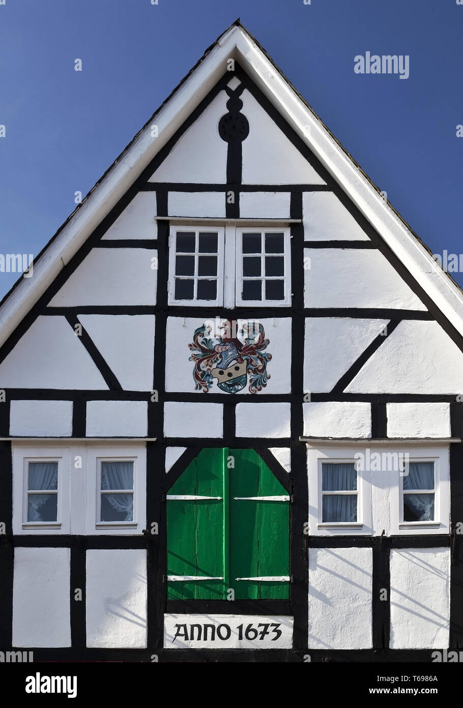 Maison à colombages dans le quartier de Burg, Solingen, région du Bergisches Land, Rhénanie du Nord-Westphalie, Allemagne Banque D'Images