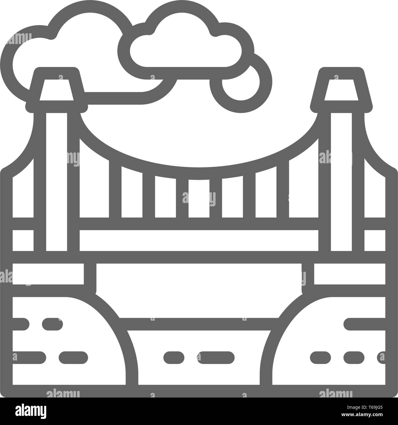 Pont sur l'icône de la ligne du paysage de la ville. Isolé sur fond blanc Illustration de Vecteur