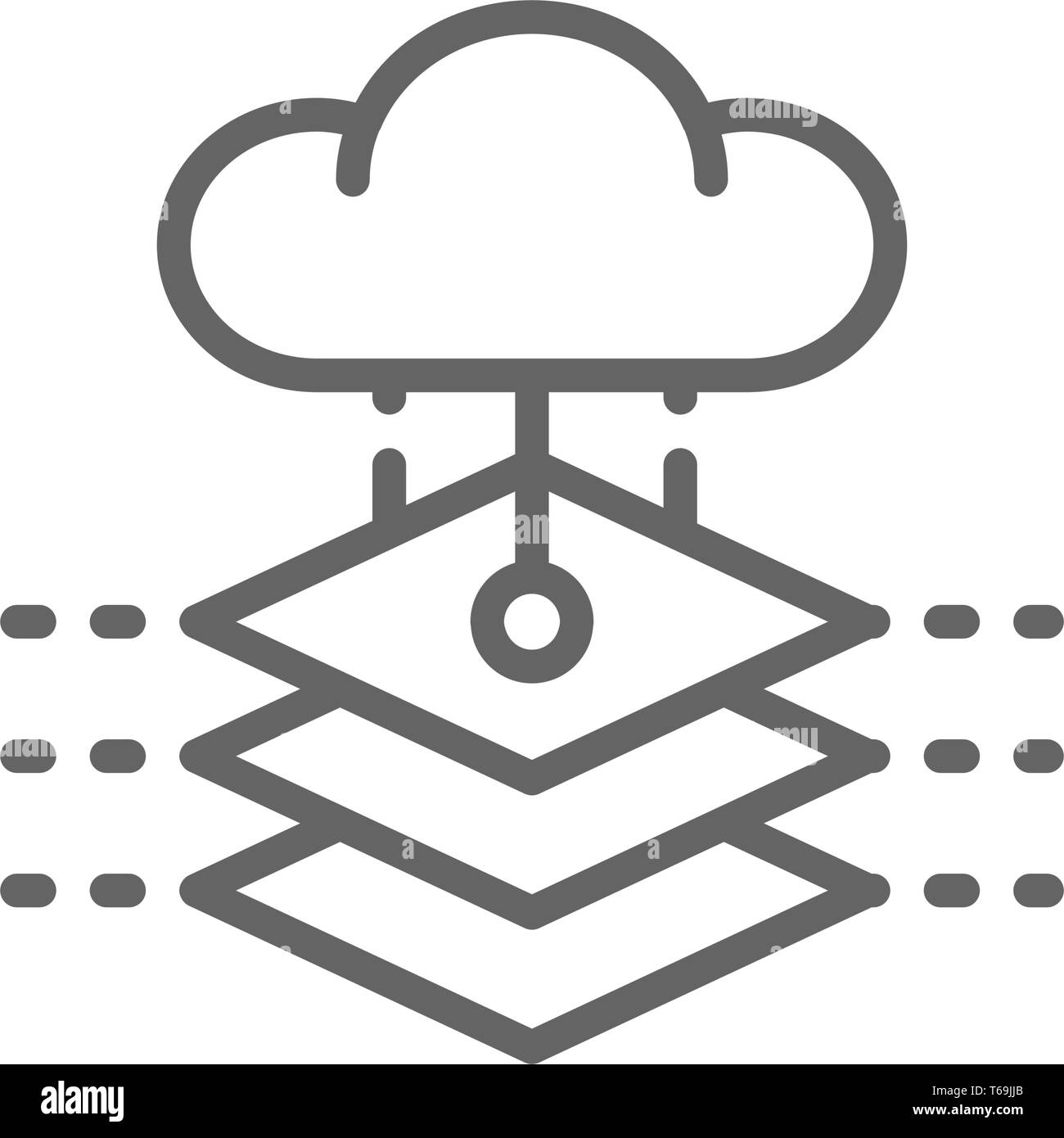 Cloud avec l'intelligence artificielle, le serveur de base de données, l'icône de la ligne de big data. Illustration de Vecteur
