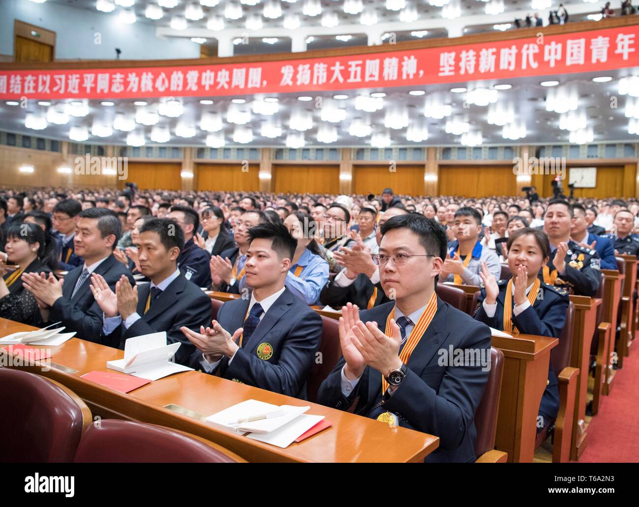 Beijing, Chine. Apr 30, 2019. Un rassemblement marquant le centenaire de le mouvement du 4 mai se tient au Palais du Peuple à Beijing, capitale de Chine, le 30 avril 2019. Credit : Gao Jie/Xinhua/Alamy Live News Banque D'Images