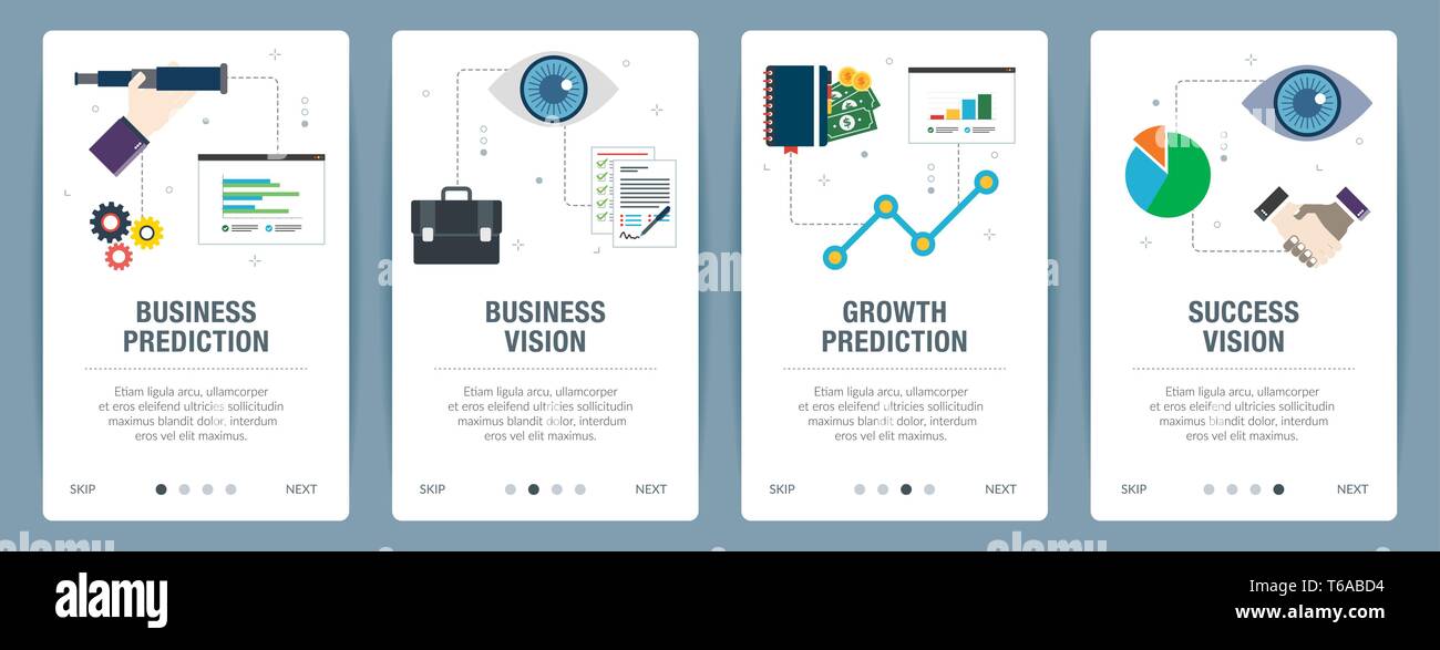 Vector set de bannières web vertical avec la prévision d'affaires, vision de l'entreprise, la croissance et le succès de prédiction vision. Vector Modèle de page pour le site web Illustration de Vecteur