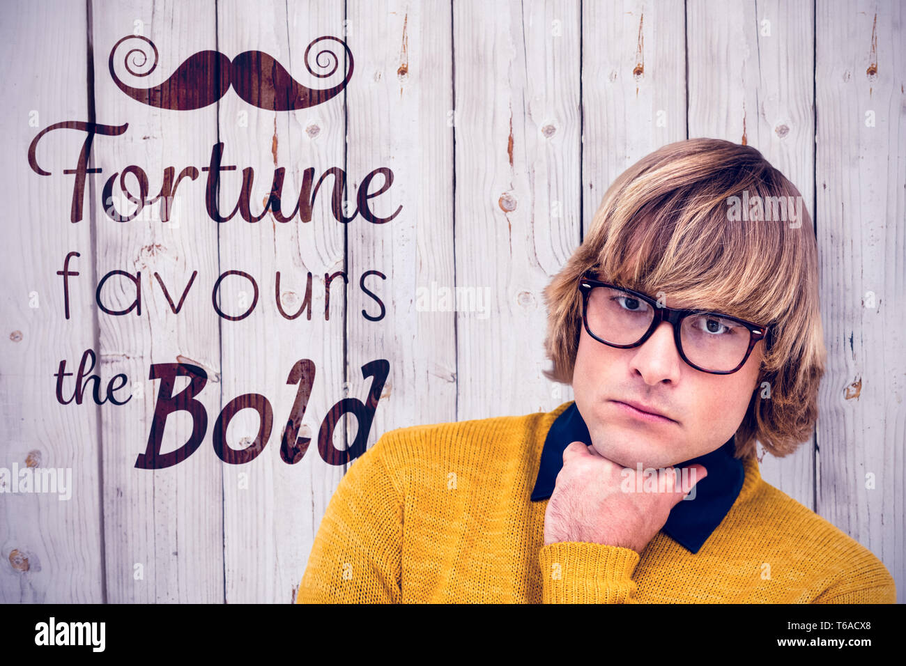 Composite image of thoughtful hipster businessman with hand on chin Banque D'Images