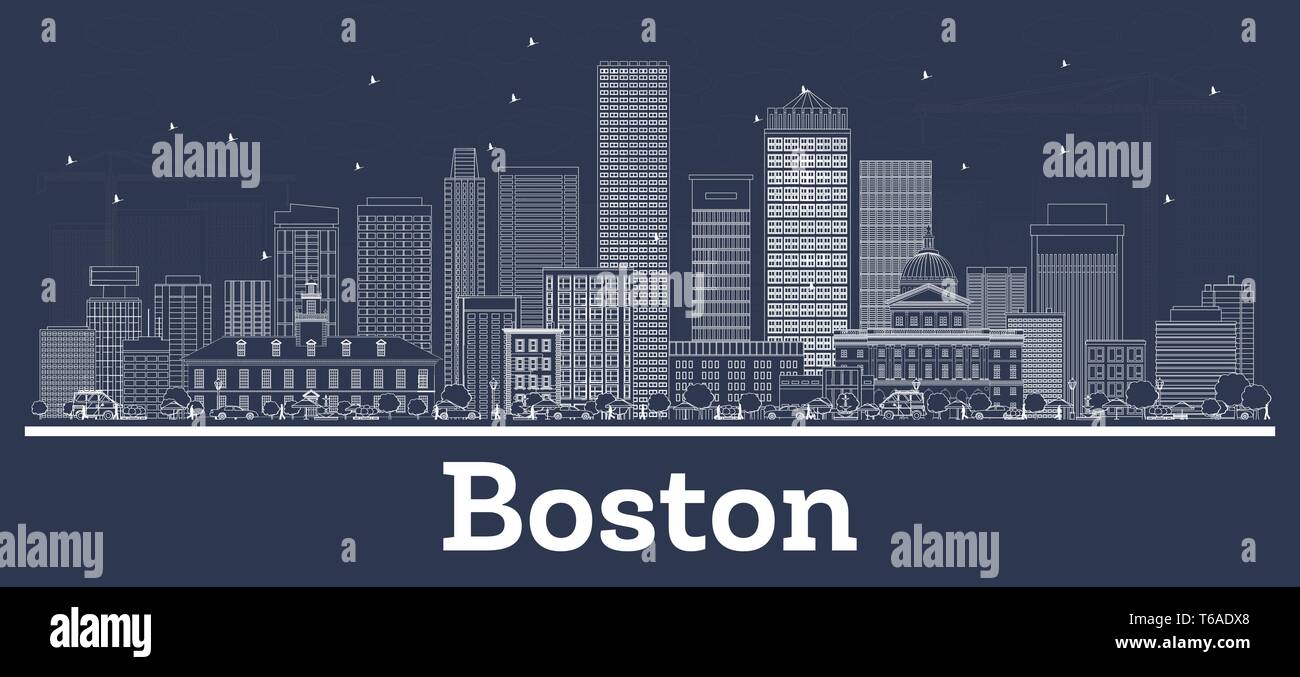 Contours Boston Massachusetts Ville avec des bâtiments blancs. Vector Illustration. Les voyages d'affaires et le concept d'architecture moderne. Boston USA Illustration de Vecteur