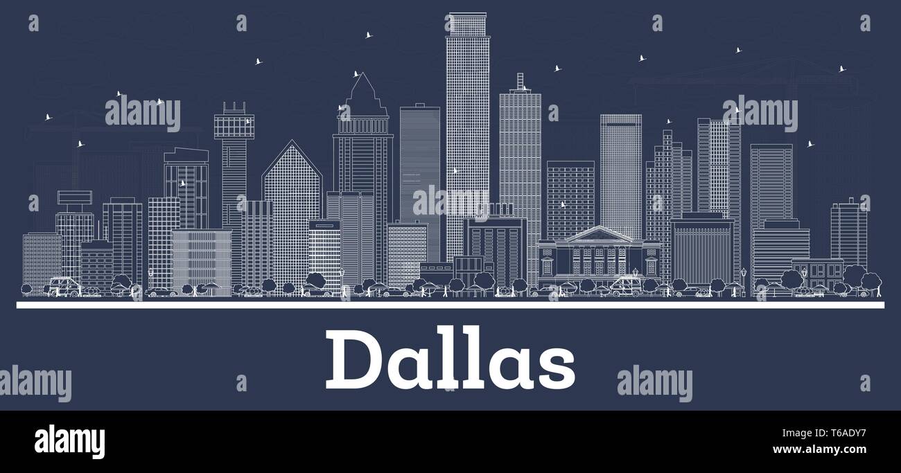 Contours Dallas Texas City Skyline avec les bâtiments blancs. Vector Illustration. Les voyages d'affaires et le concept d'architecture moderne. Dallas USA. Illustration de Vecteur