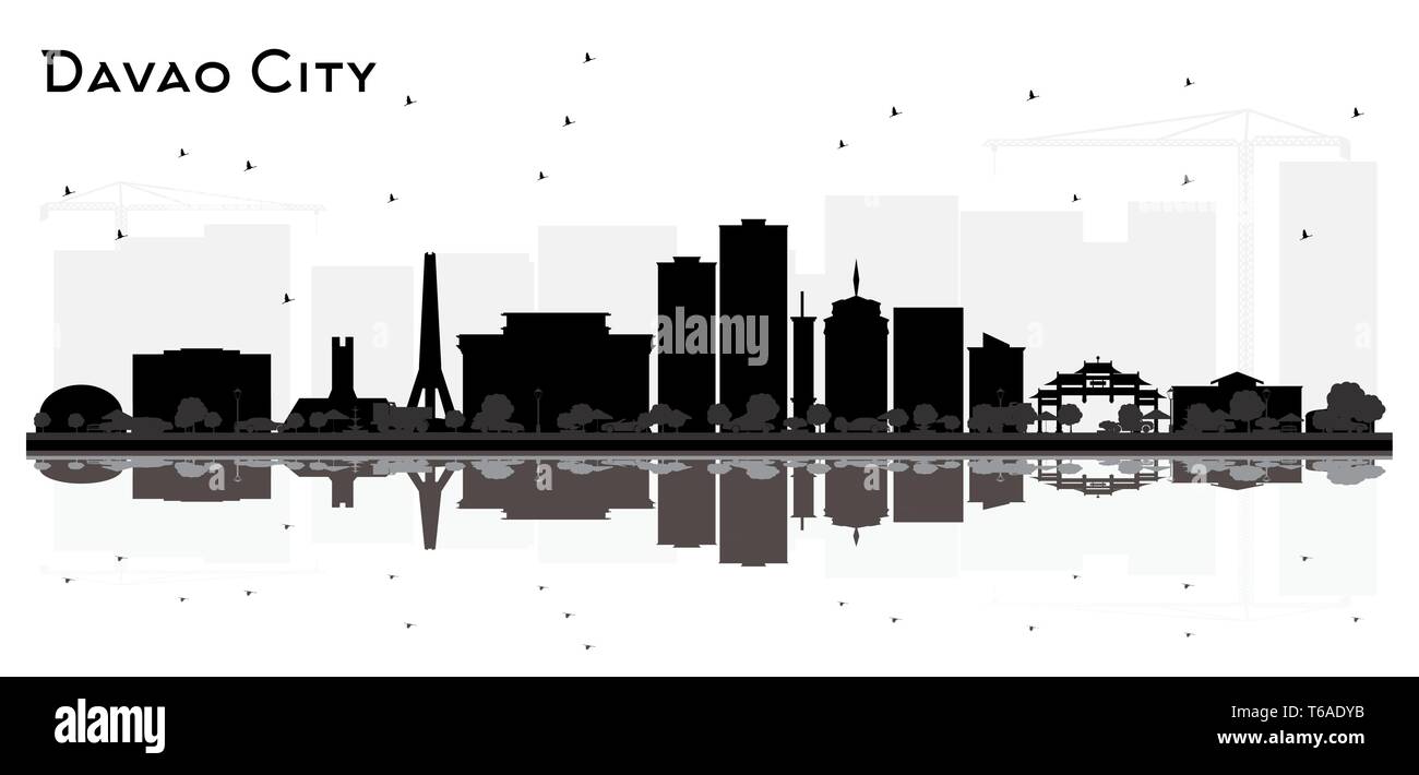 Davao City skyline silhouette aux bâtiments noir isolé sur blanc. Vector illustration. Concept simple pour le tourisme présentation ou site web. Illustration de Vecteur