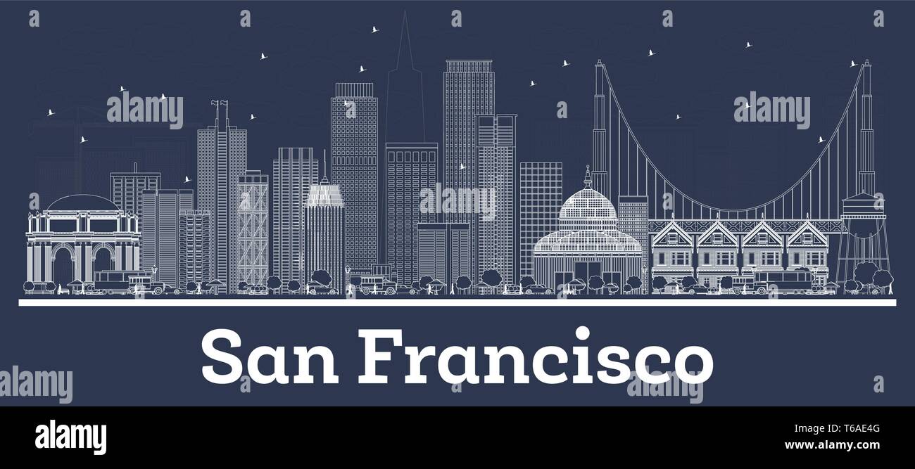 Contours San Francisco California City Skyline avec les bâtiments blancs. Vector Illustration. Les voyages d'affaires et le concept d'architecture moderne. Illustration de Vecteur