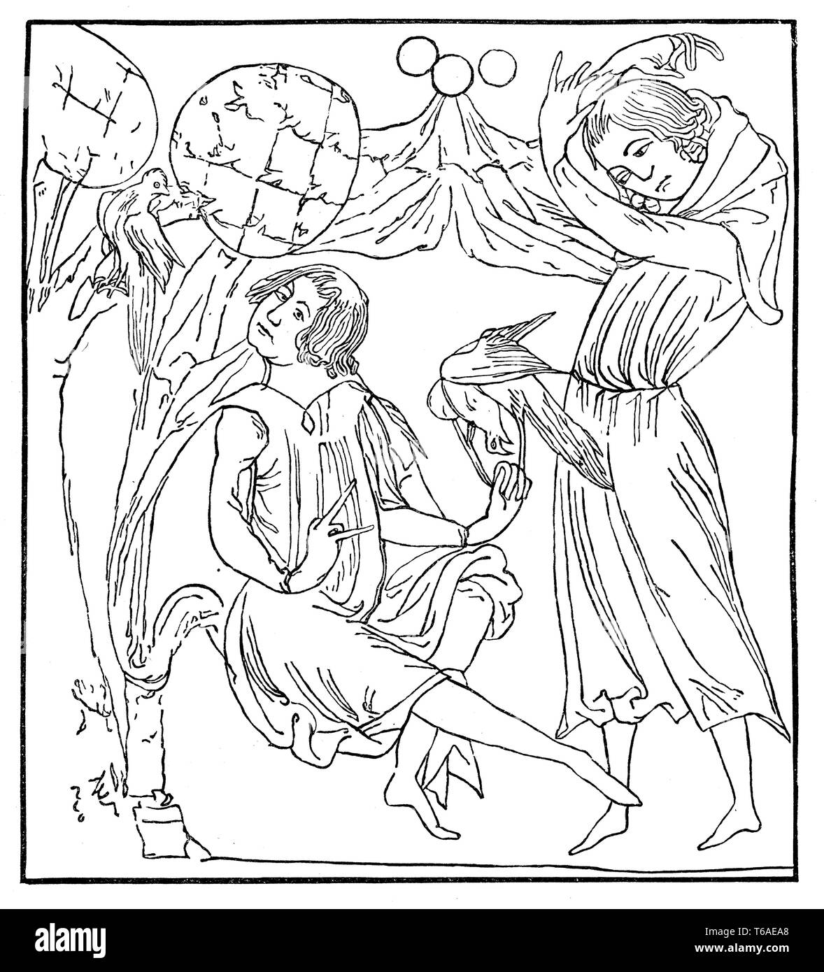 Riwalin amoureux d'obligations. De la miniature du manuscrit de Munich de Tristan par Gottfried von Strasbourg, 1881. Banque D'Images