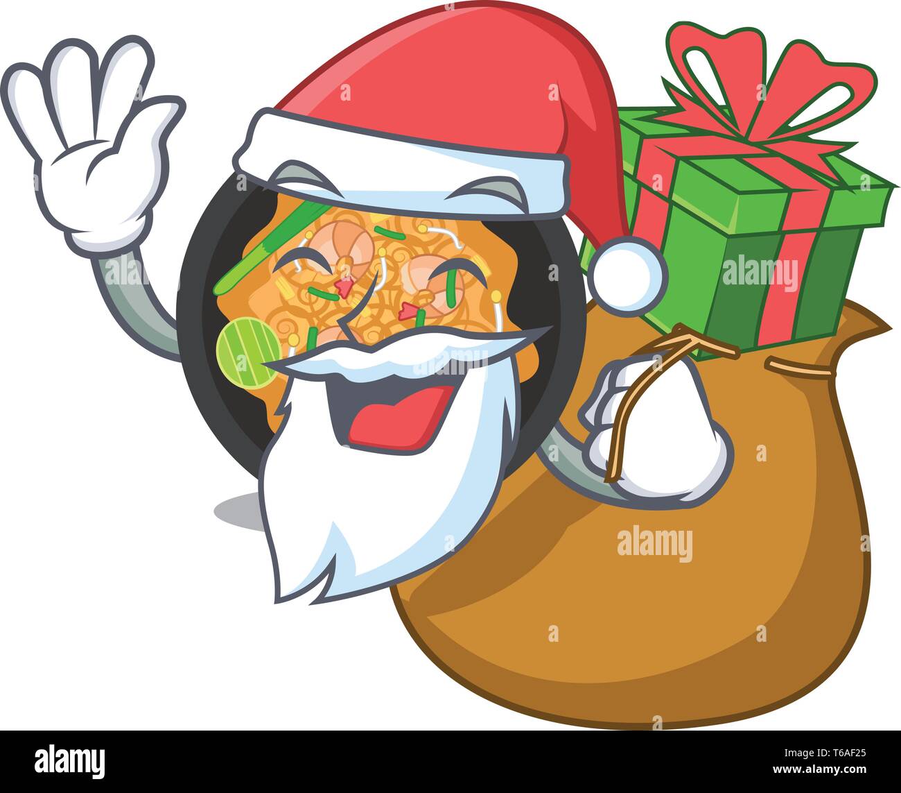 Cadeau du père Noël avec pat thai sur la plaque mascotte Illustration de Vecteur