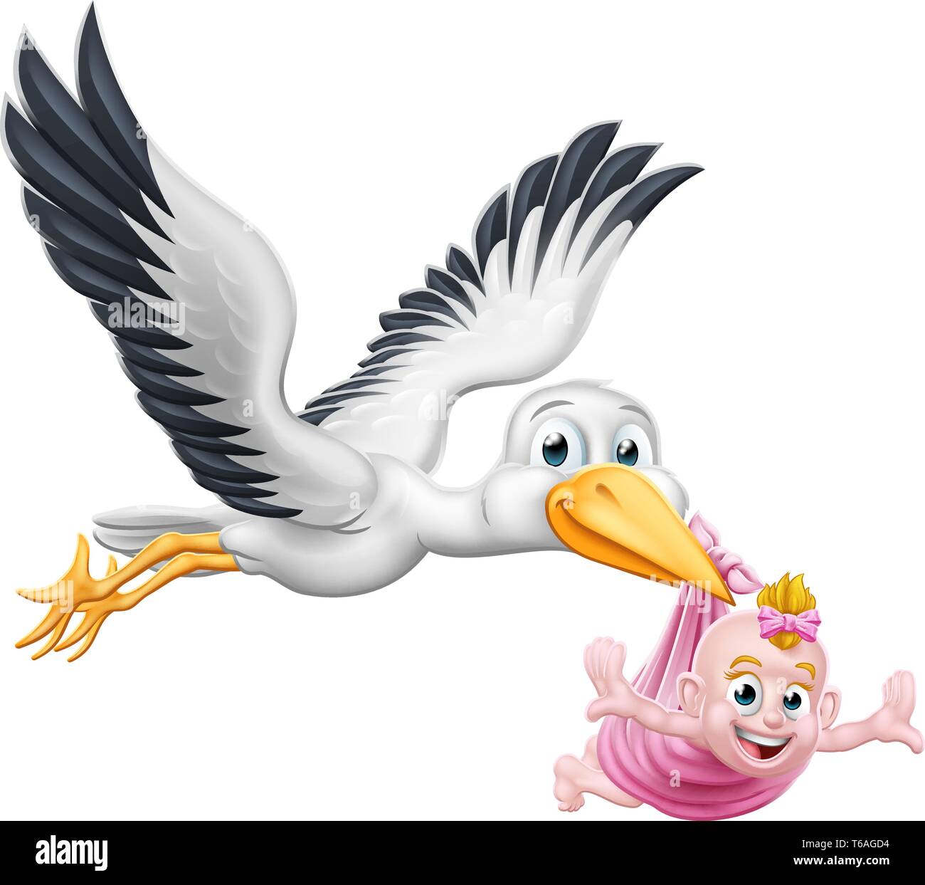 Stork Cartoon La grossesse Mythe Oiseau avec bébé Illustration de Vecteur