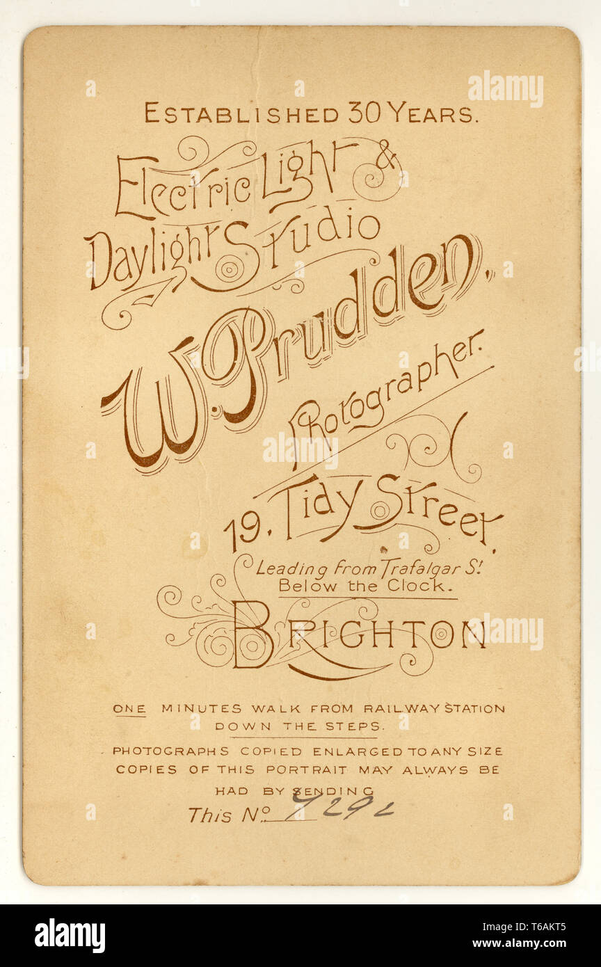 Carte du Cabinet de la fin de l'époque Victorienne par W. Prudden, 19 rue Tidy, Brighton, Royaume-Uni, vers 1899, 1900 Banque D'Images