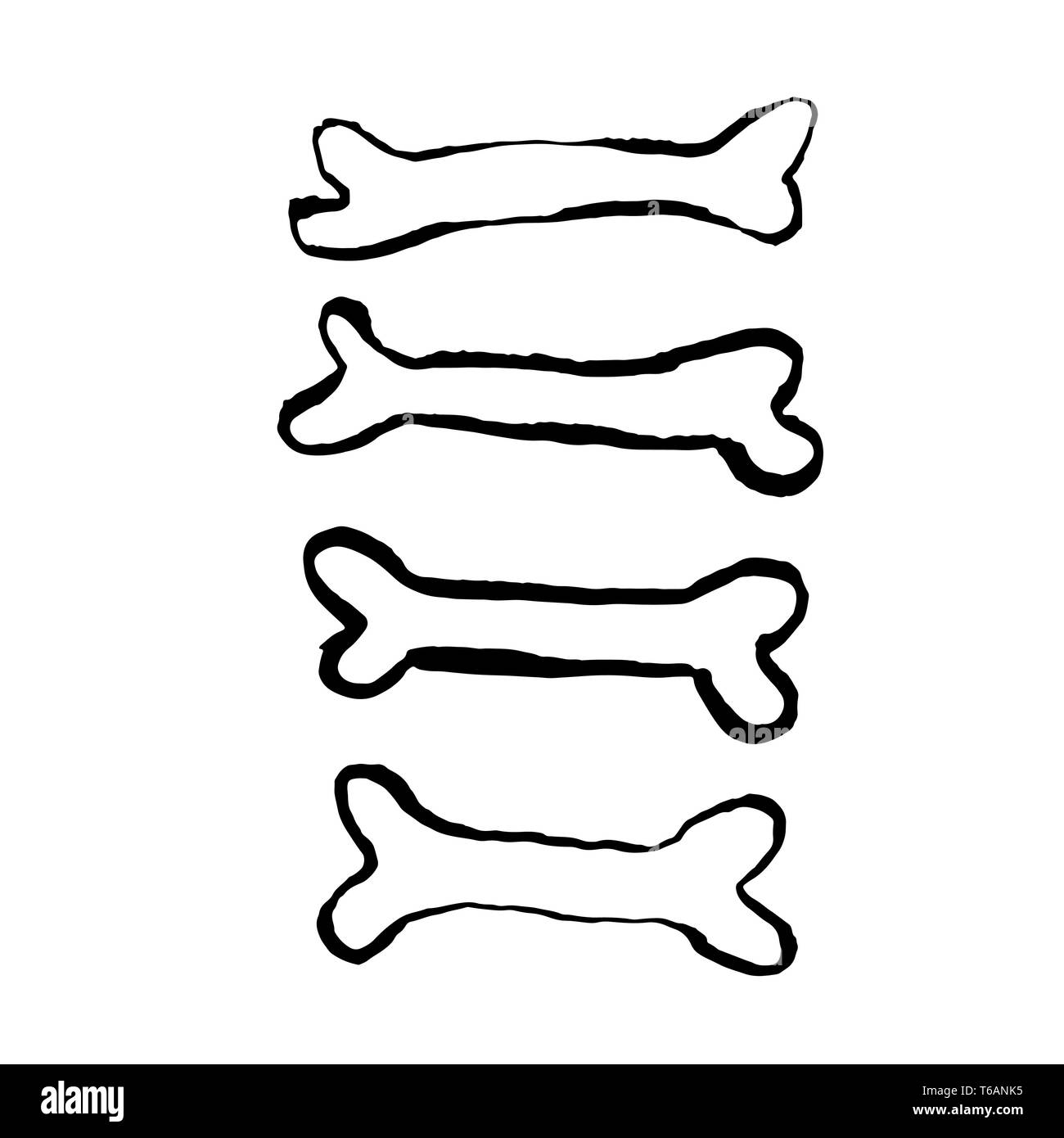 Dog bone jeu d'icônes. Vector illustration brosse sèche. Illustration de Vecteur