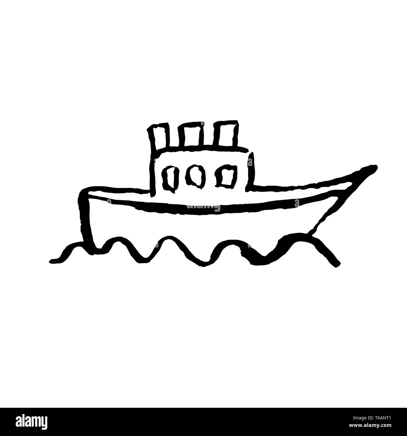 L'icône grunge en bateau. Vector illustration dessiné à la main. Illustration de Vecteur