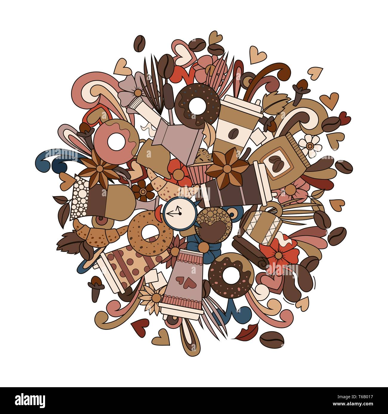 Doodle café design. Vector illustration. Café boissons à emporter Illustration de Vecteur
