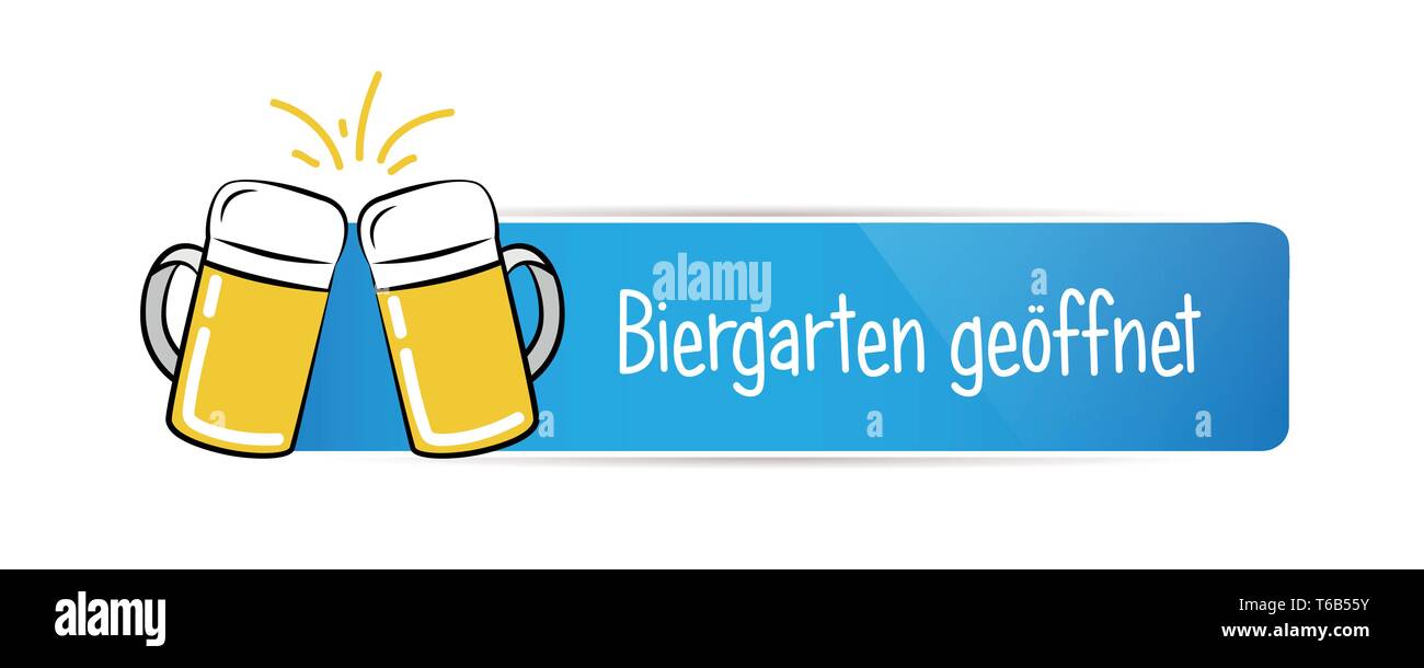 Jardin de bière allemande ouverte typographie étiquette bleue isolé sur un fond blanc vector illustration EPS10 Illustration de Vecteur