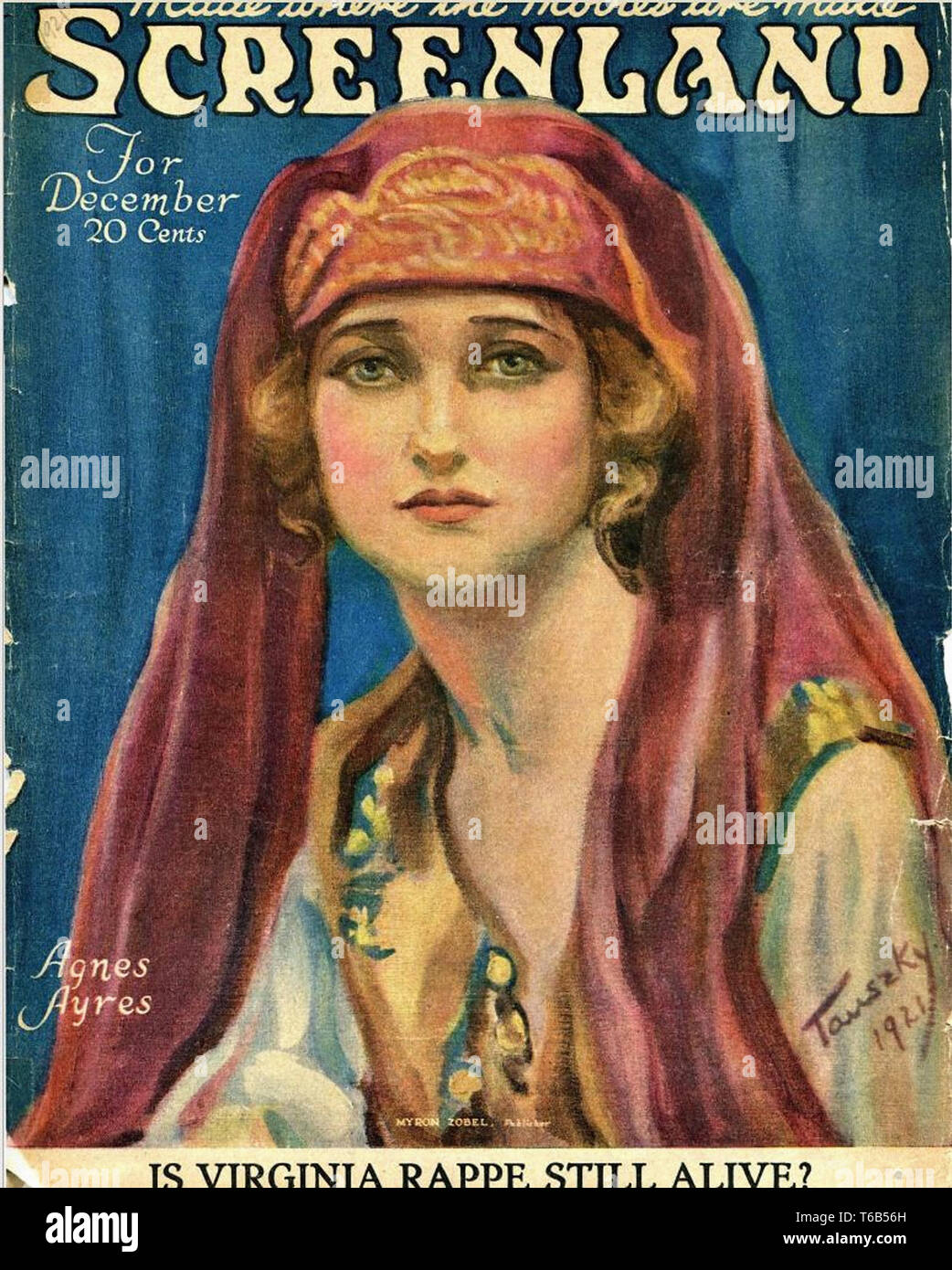 Vintage film Screenland - couverture de magazine - Décembre 1921 - Agnes Ayres Banque D'Images