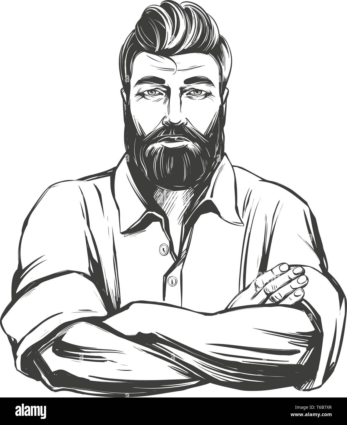 Homme fort barbu hand drawn vector illustration croquis réalistes Illustration de Vecteur