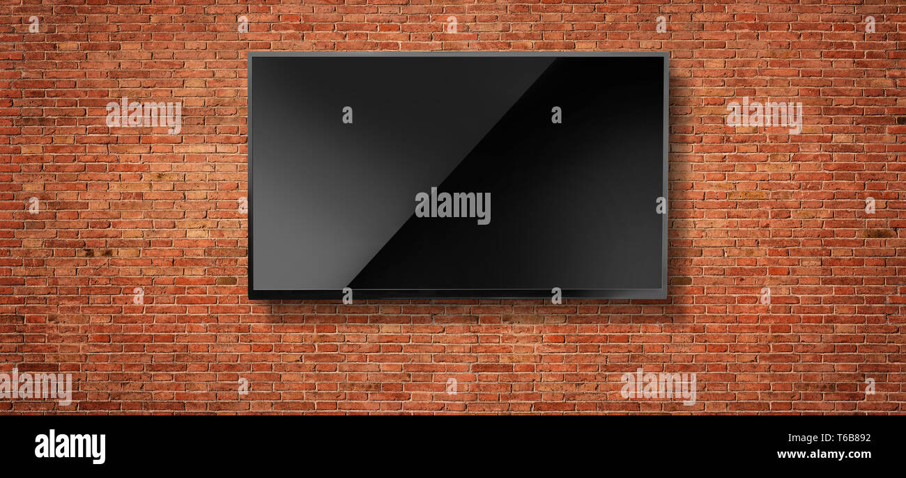 Télévision TV LED noir ecran blanc sur rouge wall background Photo ...