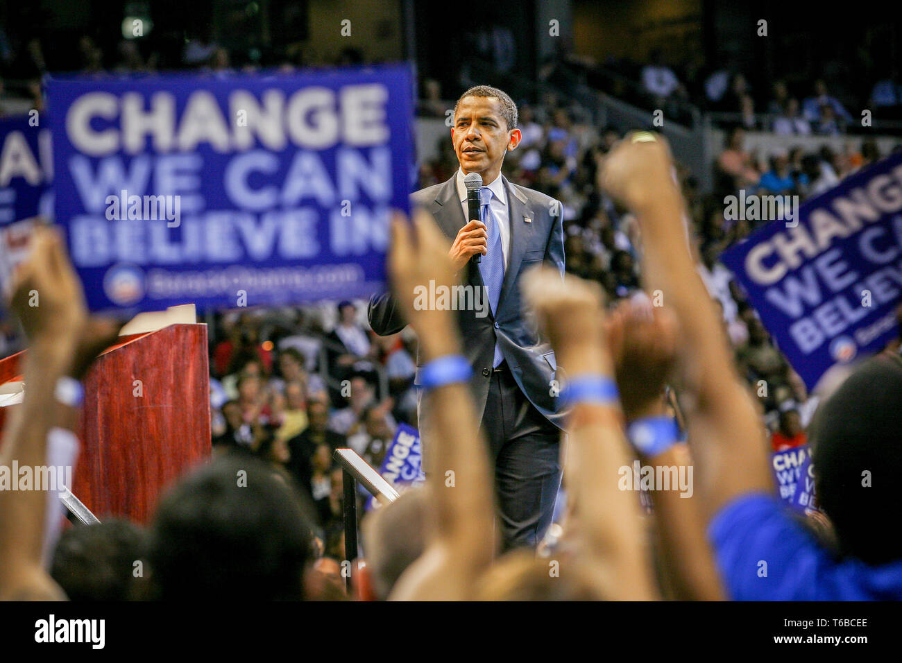 La présidence Barak Obama (D) maintient au speach St Pete Times Forum à Saint-Pétersbourg / Tampa. Banque D'Images