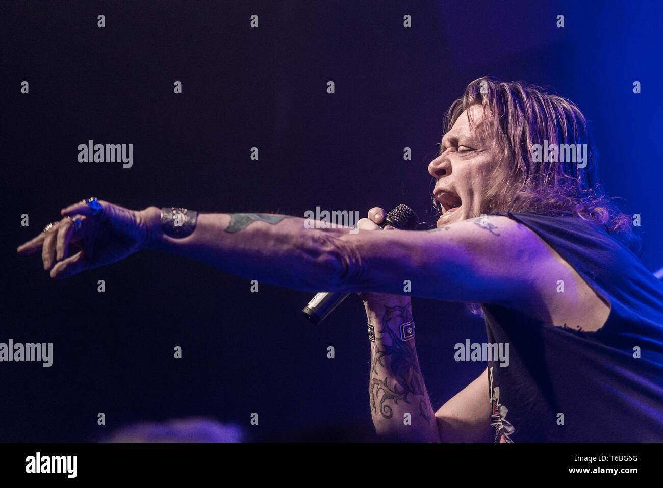 Le Danemark, Roskilde - mars 6, 2019. Le groupe de heavy metal américain Reece effectue un concert live à Gimle à Roskilde. Ici le chanteur David Reece est vu sur scène. (Photo crédit : Gonzales Photo - Bo Kallberg). Banque D'Images