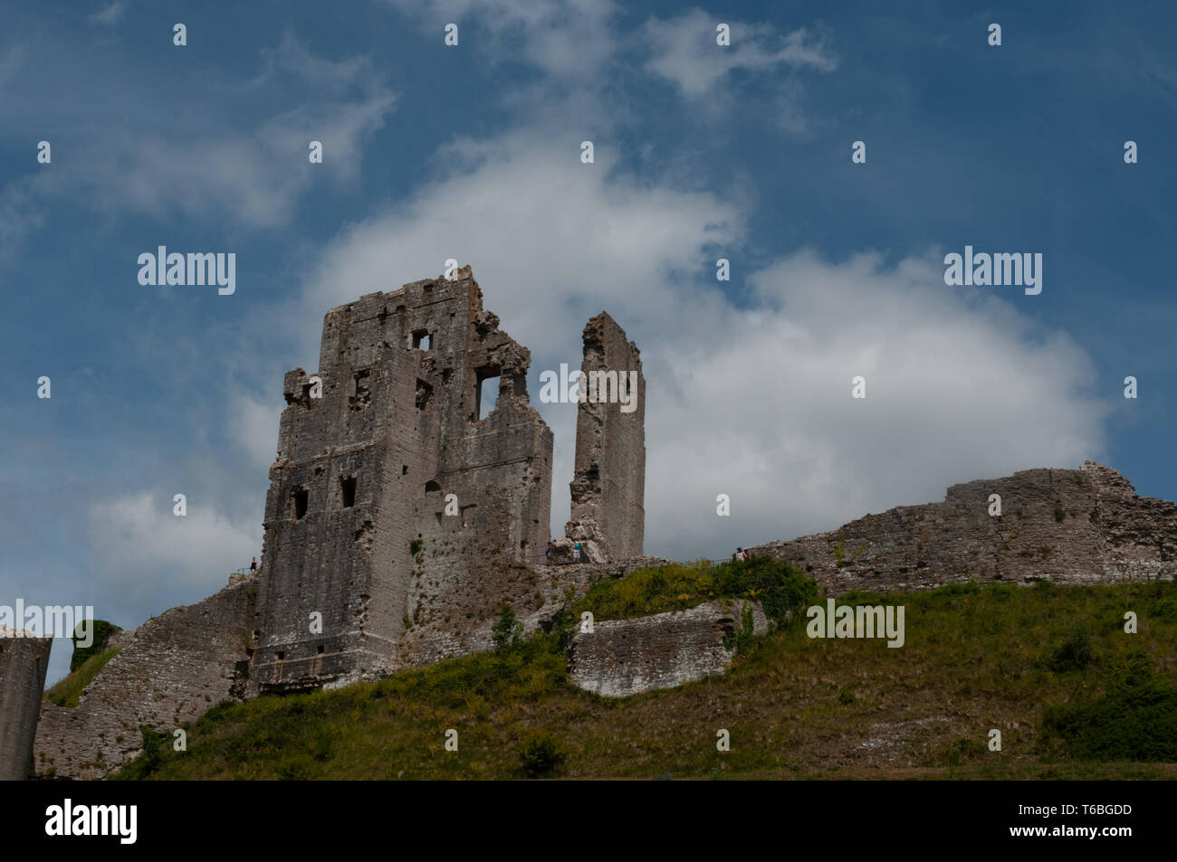 Vue sur les ruines du château de Corfe, Wareham, Wiltshire, England, UK Banque D'Images