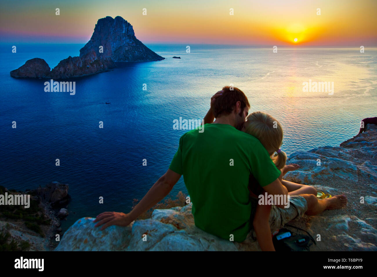 Coucher du soleil à es Vedrá. Sant Josep de sa Talaia. Ibiza. Îles Baléares. L'Espagne. Banque D'Images