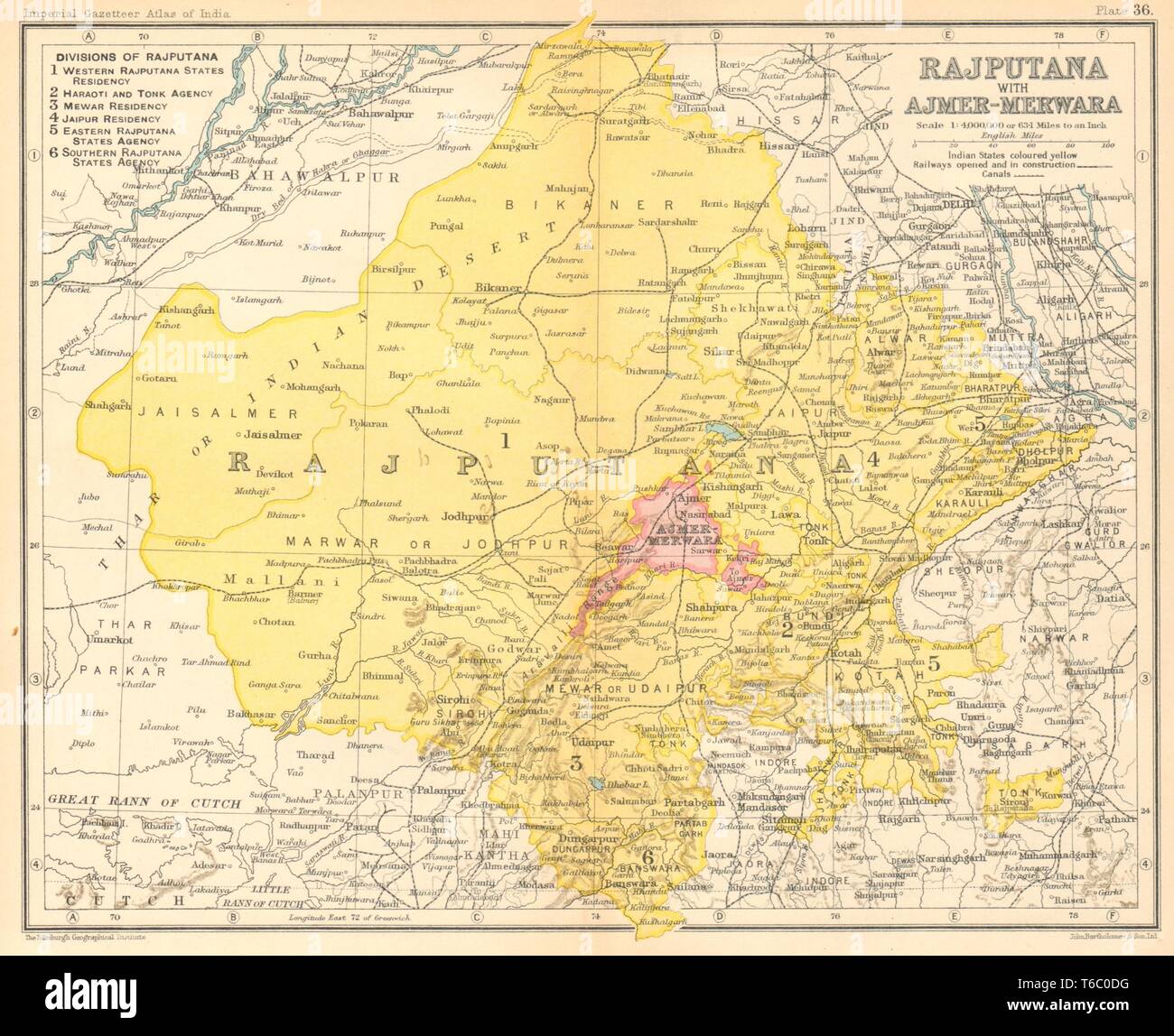 "Rajputana, avec Ajmer-Merwara'. Les provinces de l'Inde britannique. Rajasthan 1931 map Banque D'Images