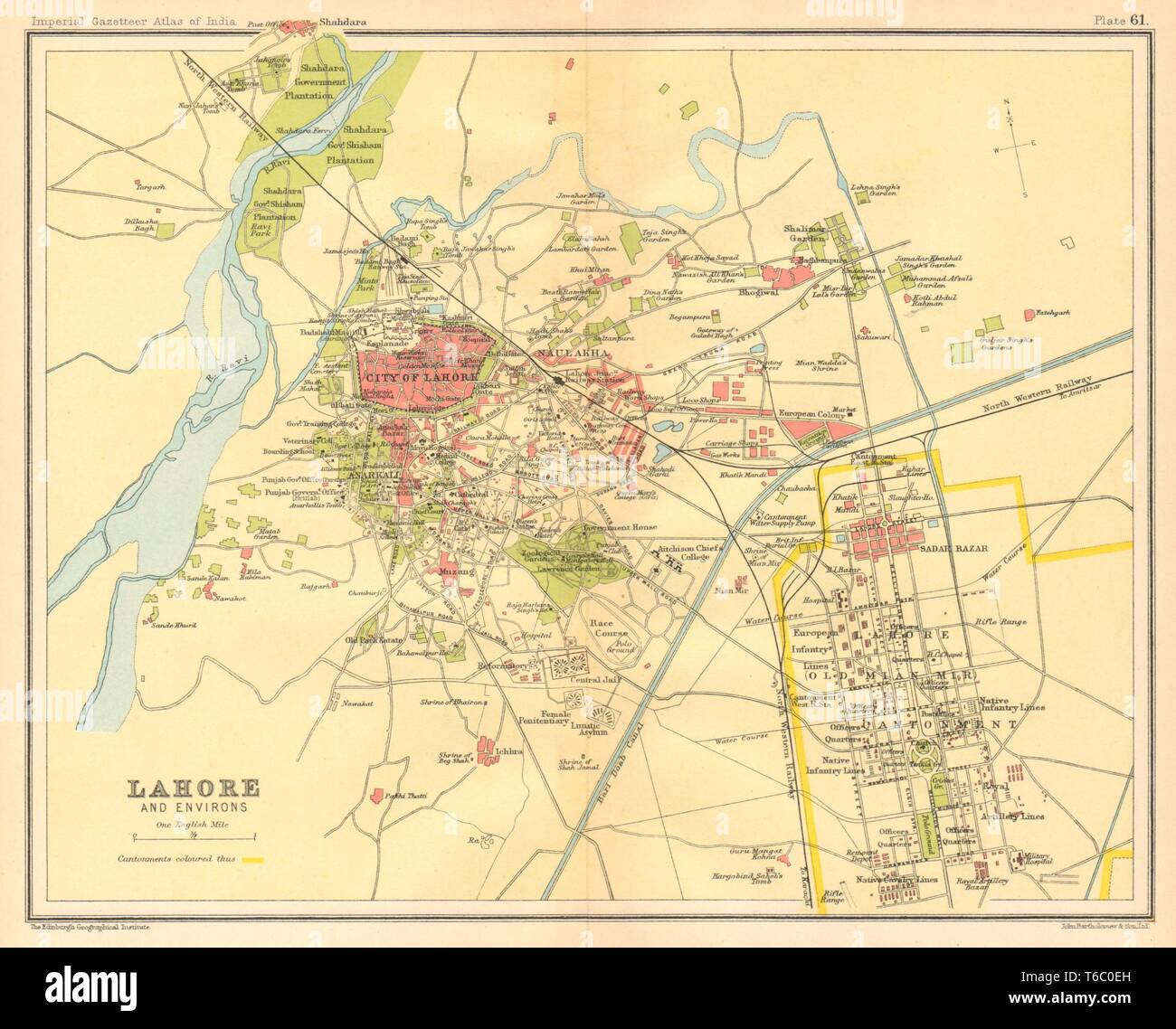 Plan de la ville ville de Lahore. Principaux édifices de cantonnement