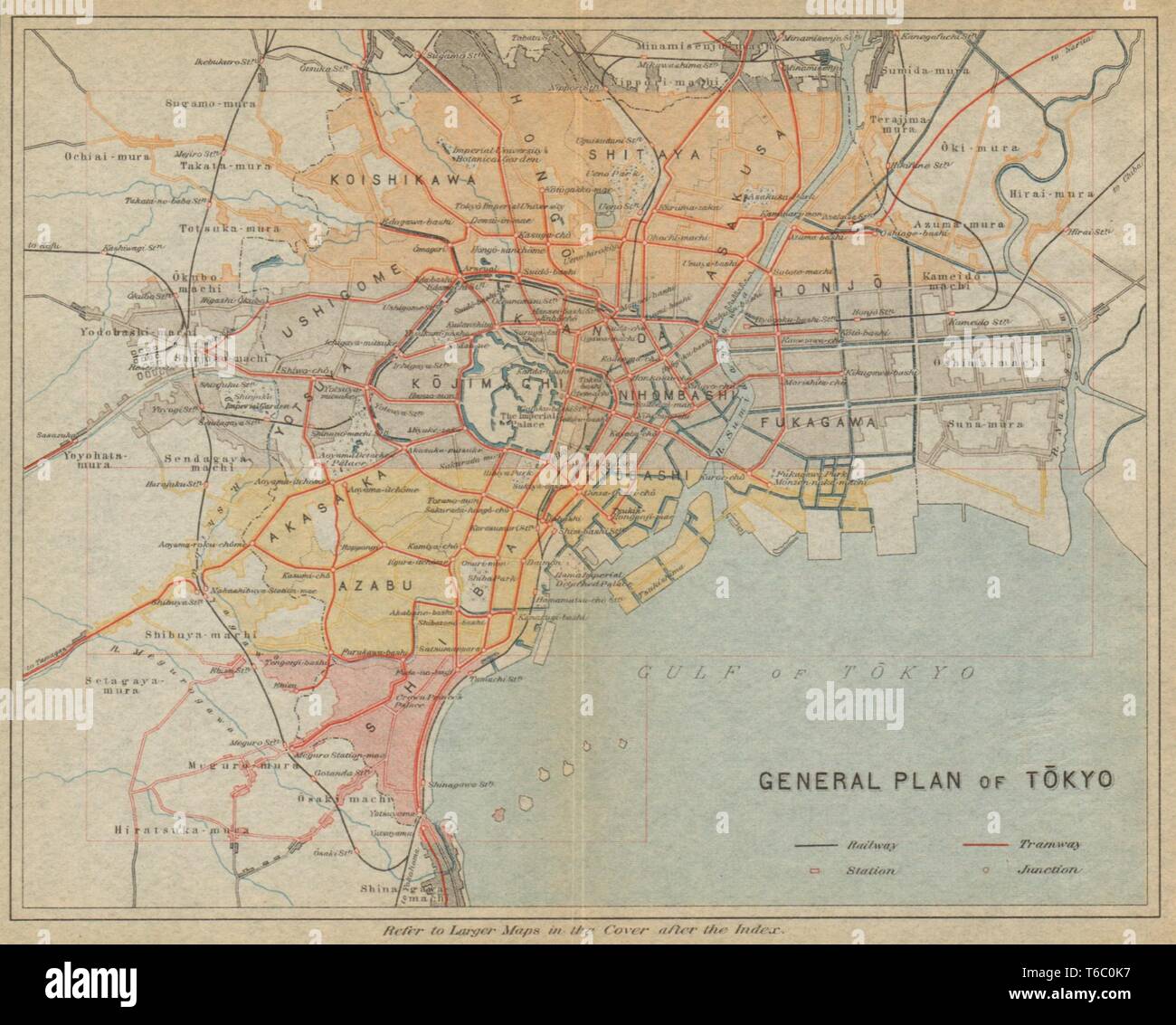 Plan général de la ville de Tokyo. Japon 1914 ancienne carte vintage Banque D'Images