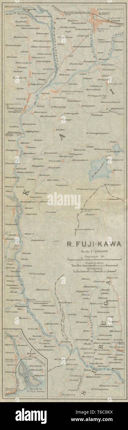 Fuji Rivière-kawa. Kofu. Japon 1914 ancienne carte graphique plan vintage Banque D'Images