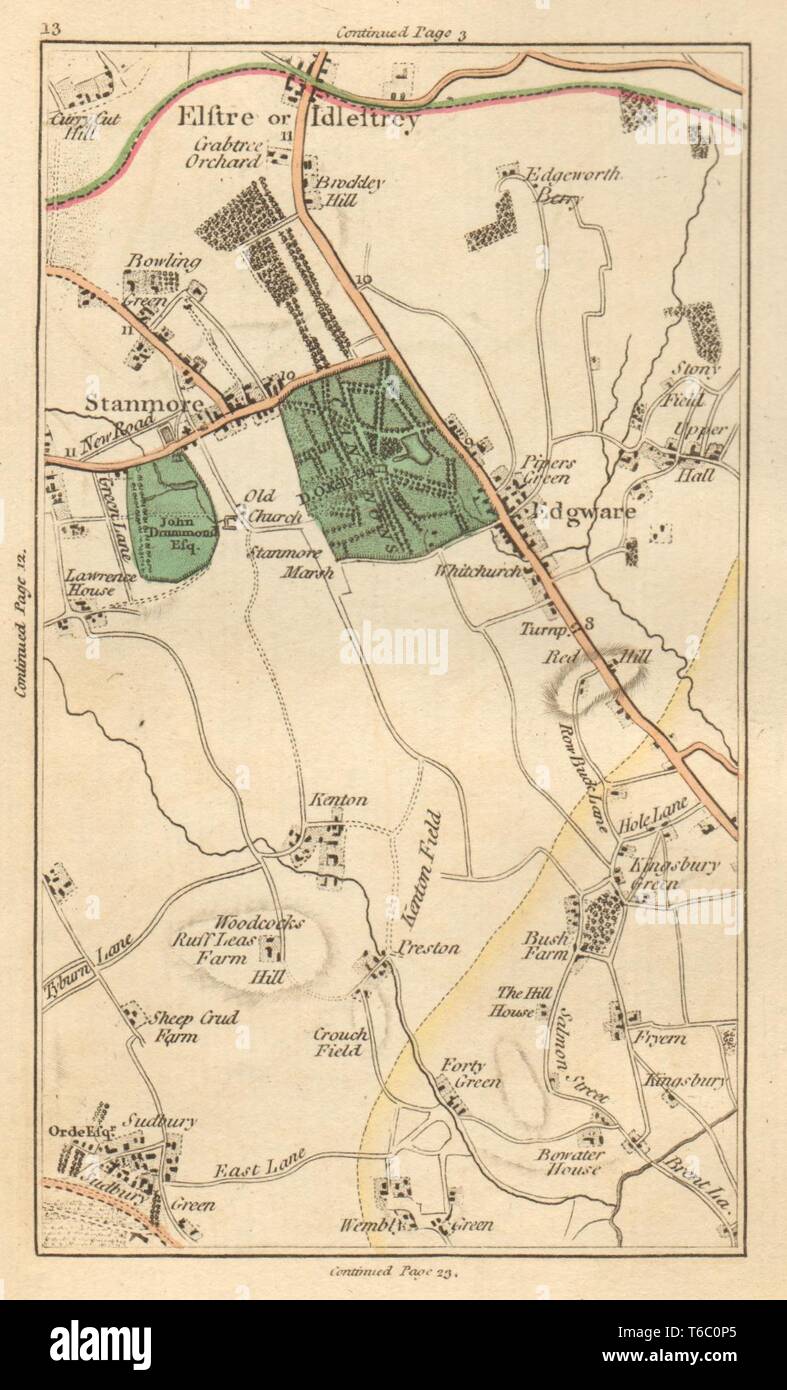 Brant. Stanmore,Elstree, Edgware, Kenton,Wembley,Colindale,Kingsbury 1811 map Banque D'Images