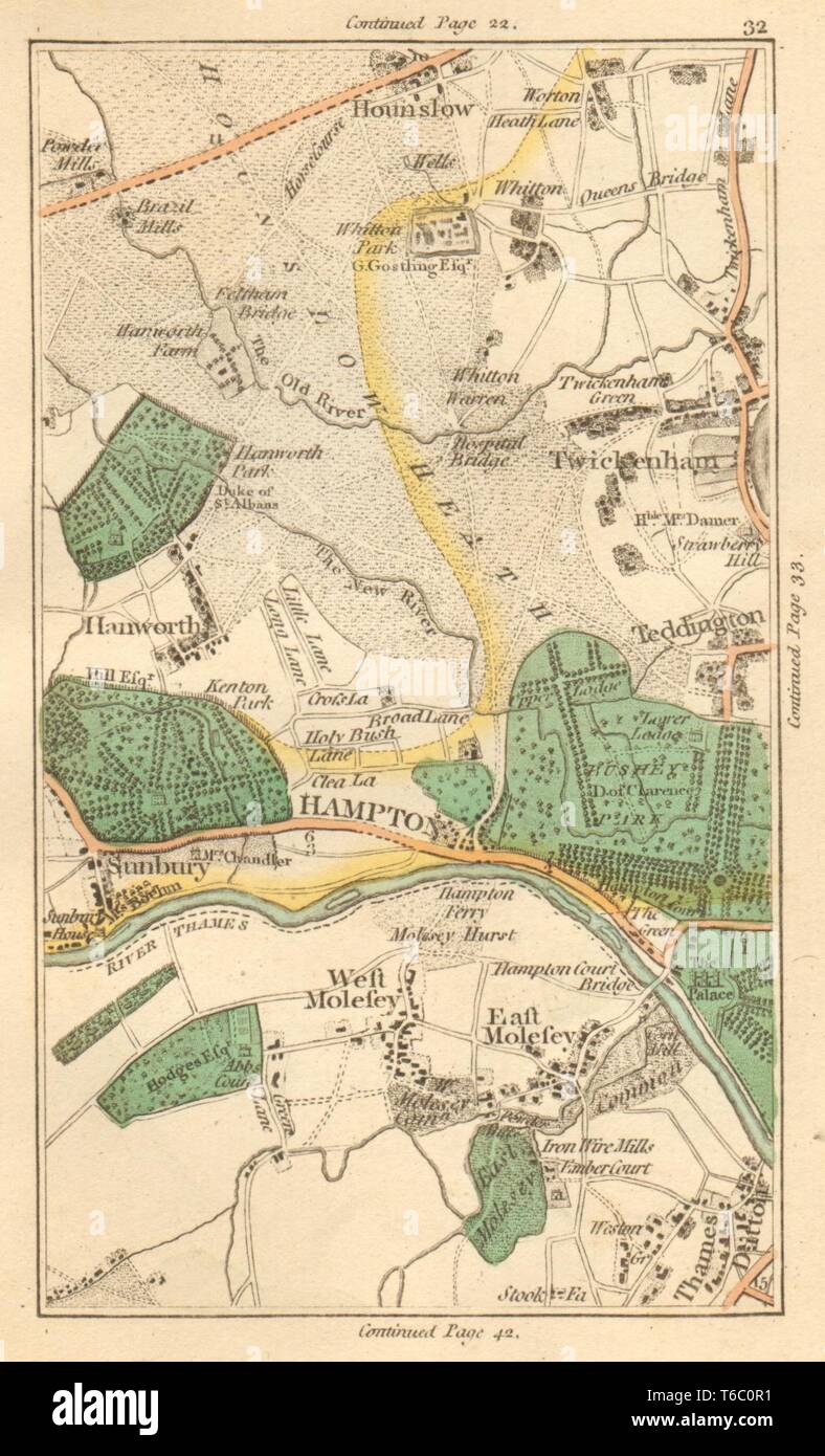 HOUNSLOW.,Teddington Twickenham,Hanworth,Hampton,Molesey,Thames Ditton 1811 map Banque D'Images