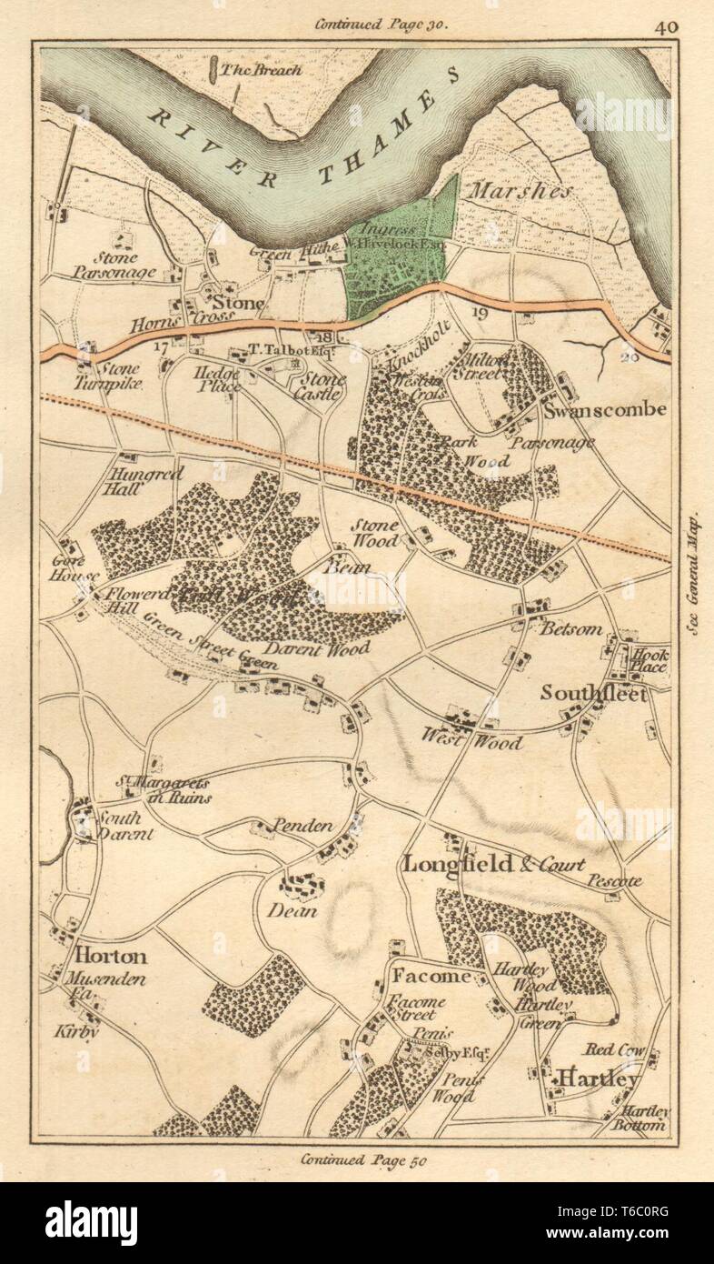 .SWANSCOMBE Southfleet,Horton Kirkby,Darenth,Ebbsfleet,Hartley 1811 carte ancienne Banque D'Images