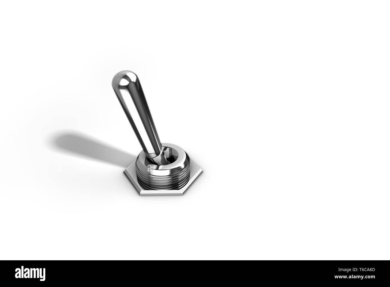 Un interrupteur à bascule réfléchissant chrome isolé sur un fond blanc lumineux. Un 3D illustration. Banque D'Images